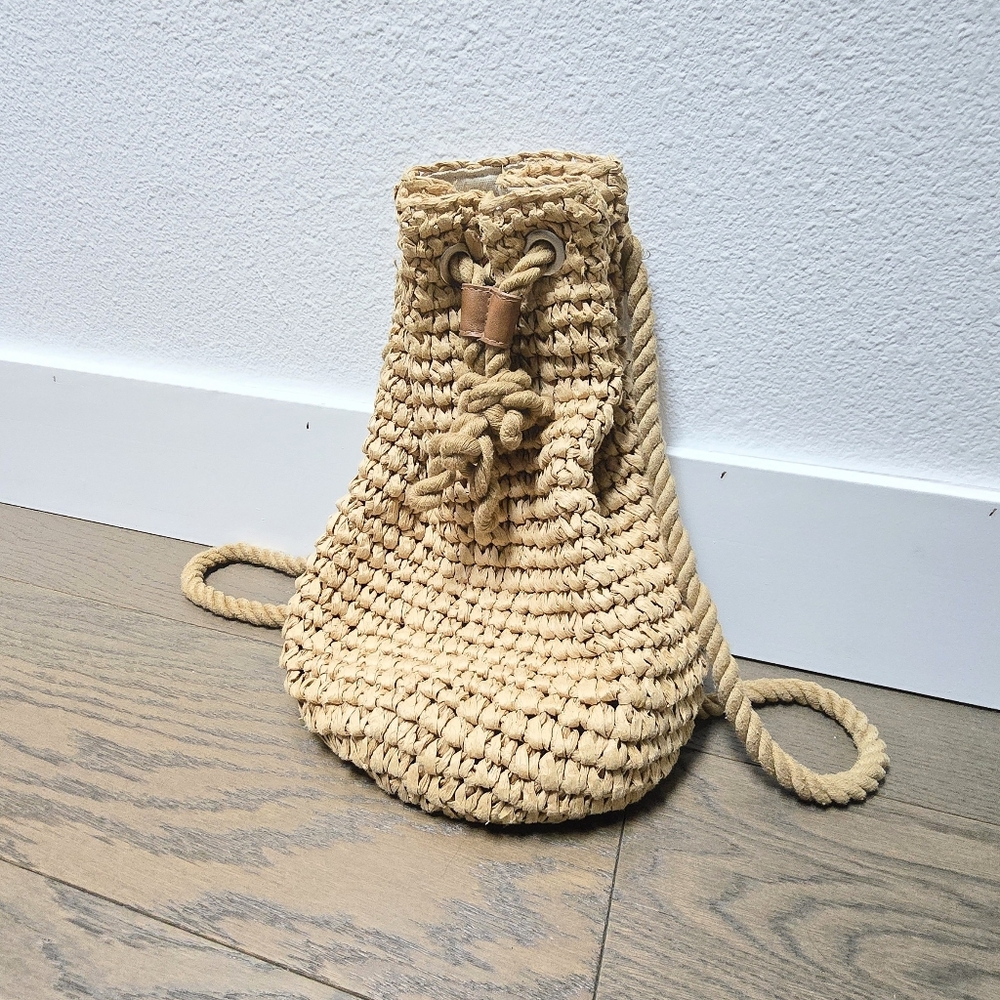 Zara Natural Straw Paper Cpnvertible Backpack Sling Bag